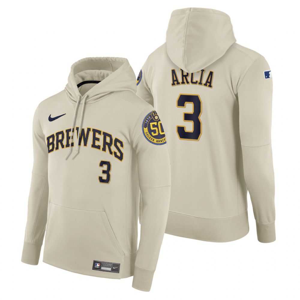 Men Milwaukee Brewers 3 Arcia cream home hoodie 2021 MLB Nike Jerseys